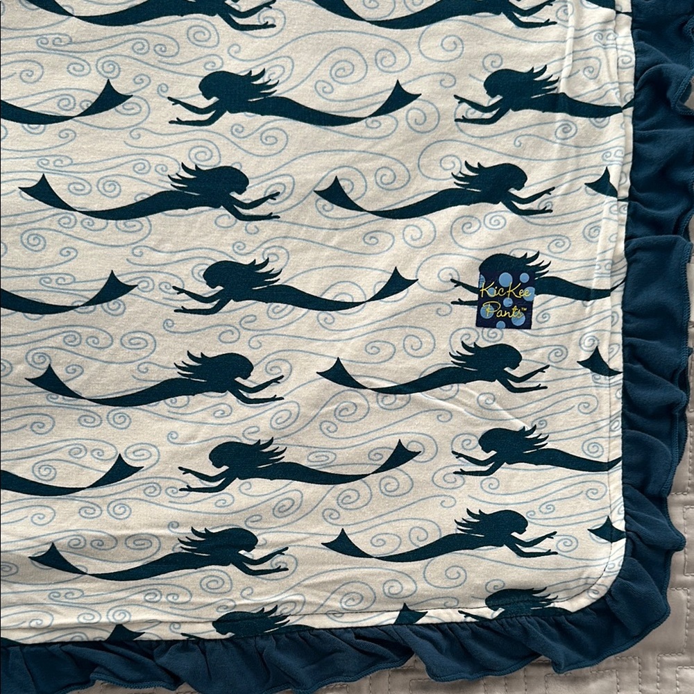Kickee Pants Blue & Creamy White Mermaid 🧜‍♀️ Toddler Blanket with Ruffle
